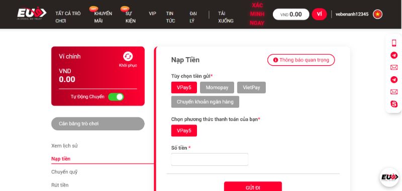 Các Bước Nạp Tiền Eu9