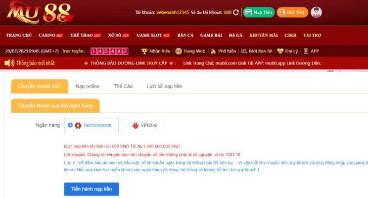 Các Hình Thức Nạp Tiền Mu88 Phổ Biến Nhất Tại Nhà Cái