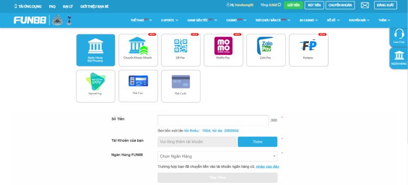 Cách Nạp Tiền Tại Nhà Cái Fun88 Đơn Giản