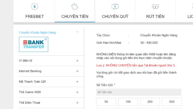 Đa Dạng Các Hình Thức Nạp Tiền W88 Cho Người Chơi Lựa Chọn