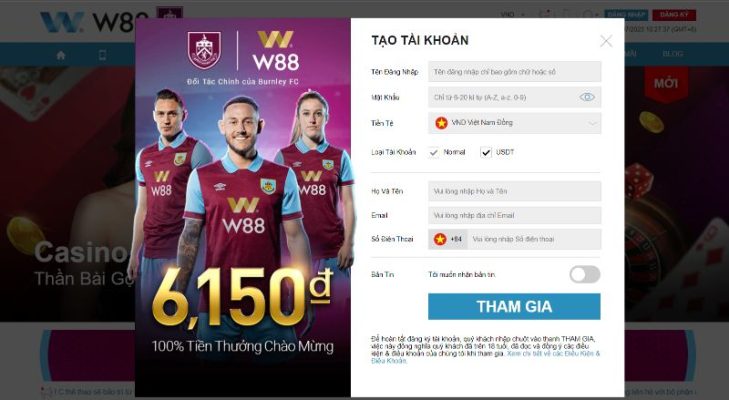 Điều Thông Người Chơi Vào Form Đăng Ký W88