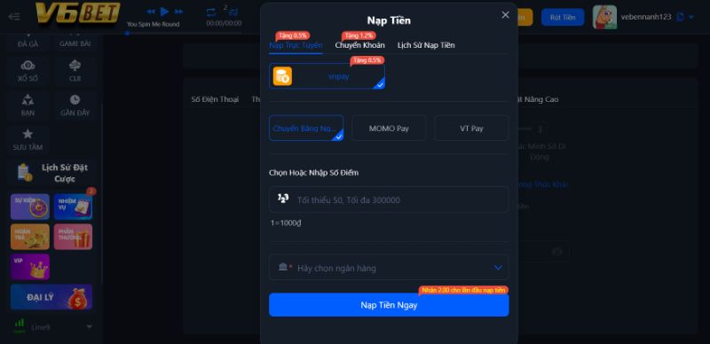 Nạp Tiền Và Đổi Thưởng Tại V6Bet Nhanh Chóng