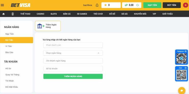 Hướng Dẫn Rút Tiền Betvisa