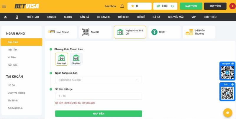 Hướng Dẫn Nạp Tiền Betvisa