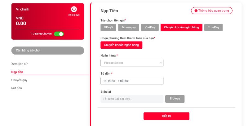 Hướng dẫn nạp tiền EU9 và rút tiền cho người chơi mới 2 Các Bước Nạp Tiền Eu9 Qua Ngân Hàng Nhanh Chóng
