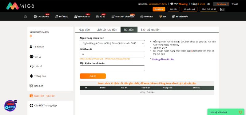 Các Bước Rút Tiền Mig8