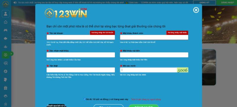 Các Bước Tạo Tài Khoản Tại 123Win Cho Người Mới