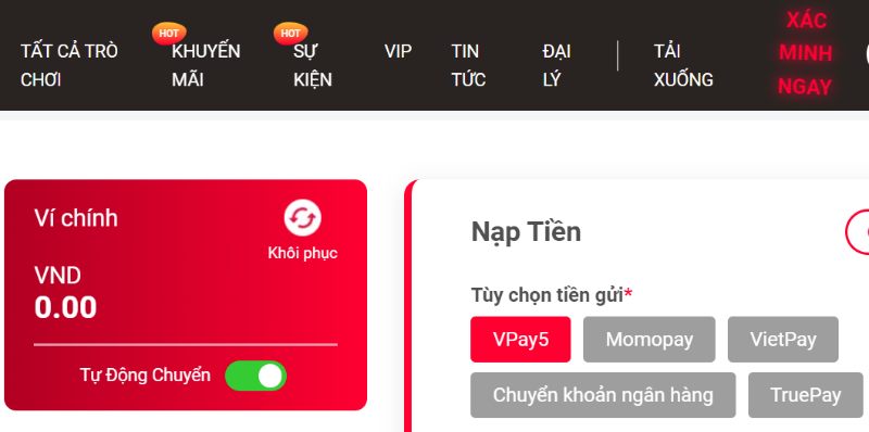 Hướng dẫn nạp tiền EU9 và rút tiền cho người chơi mới 1 Các Hình Thức Nạp Tiền Eu9