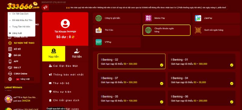 Cách Nạp Tiền Nhanh Chóng Vào Nhà Cái 333666