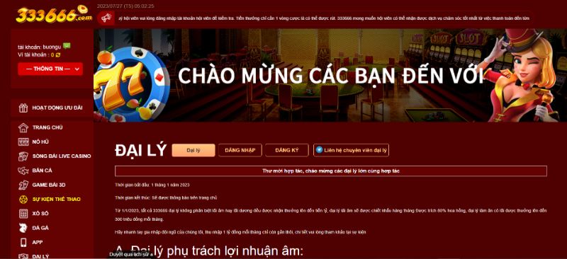 Chính Sách Làm Đại Lý Nhà Cái 333666