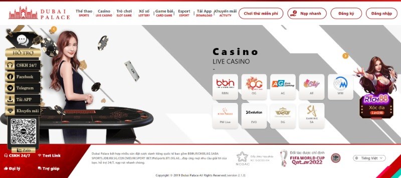 Sảnh Casino Dubai Palace Thiên Đường Đổi Thưởng 