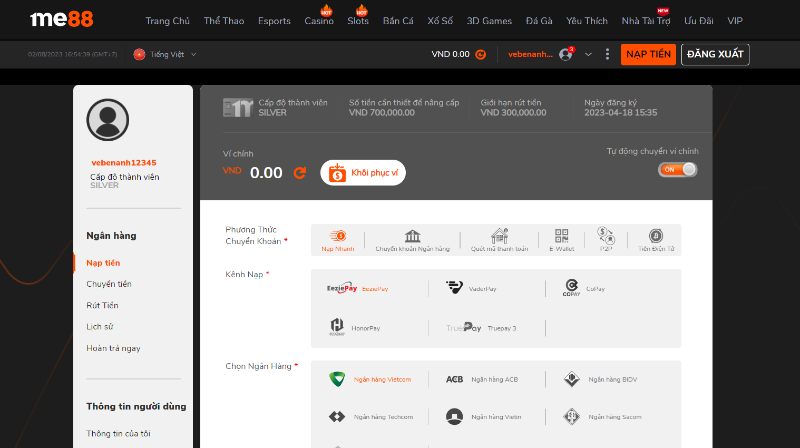 Hướng Dẫn Nạp Tiền Me88 Nhanh Chóng Nhất