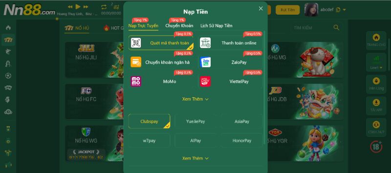 Hướng Dẫn Nạp Tiền Nn88