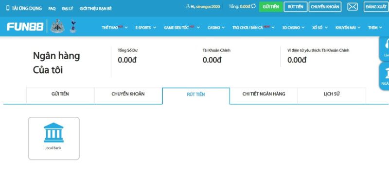 Kênh Rút Thưởng Local Bank Tại Nhà Cái Fun88