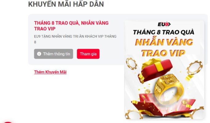 Khuyến Mãi Eu9 Tháng 8 Trao Quà Nhẫn Vàng Siêu Vip