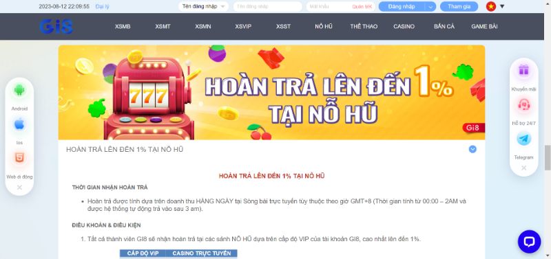 Khuyến mãi Gi8 - Bật mí các chương trình ưu đãi hấp dẫn 3 Khuyến Mãi Gi8 Chơi Nổ Hũ, Hoàn Trả Tiền Cược Lên Đến 1%