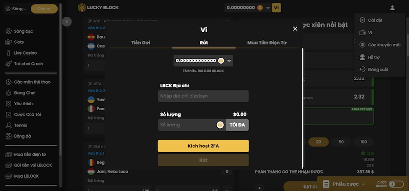Giao Diện Rút Tiền Được Quy Định Tại Lucky Block
