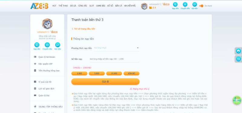 Nạp Tiền Az888 Qua Các Bước Đơn Giản