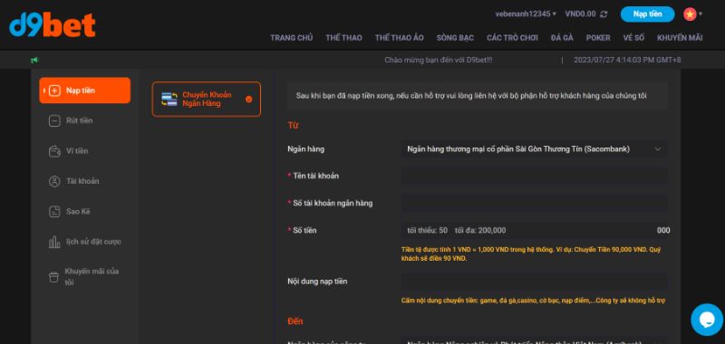 Nạp Tiền Nhà Cái D9Bet