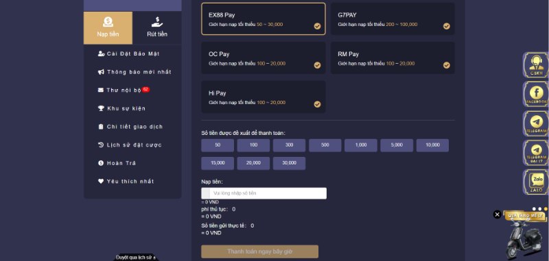 Hướng Dẫn Nạp Tiền Trực Tuyến Pq88