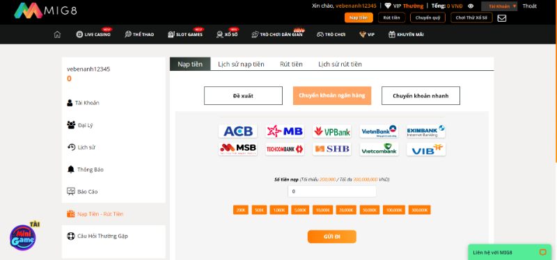 Quy Trình Nạp Tiền Mig8 Chính Xác Nhanh Chóng Nhất