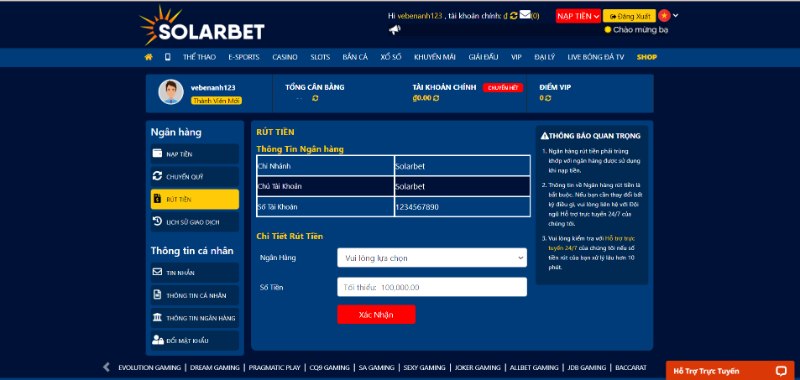 Hướng Dẫn Rút Tiền Nhà Cái Solarbet