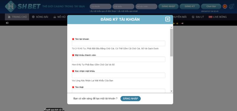 Thao Tác Đăng Ký Tài Khoản Shbet Cho Tân Binh
