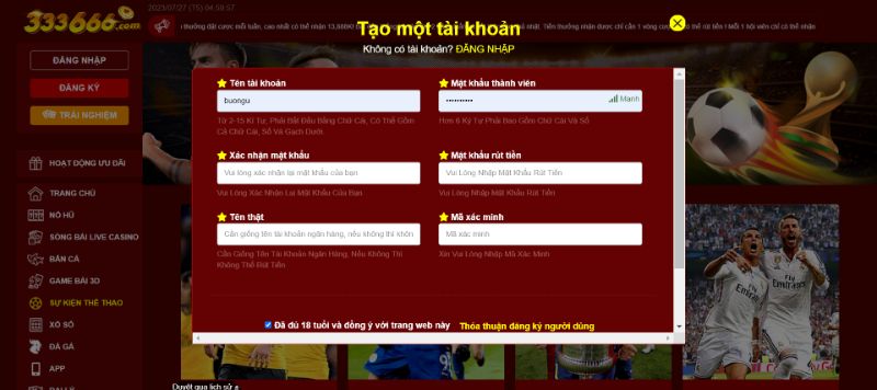 Thao Tác Đăng Ký Tài Khoản Tại 333666 Đơn Giản