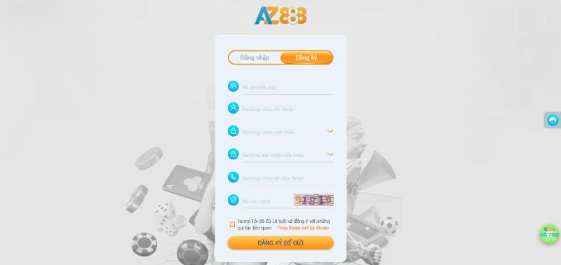 Thao Tác Tạo Tài Khoản Tại Az888 Cho Lính Mới