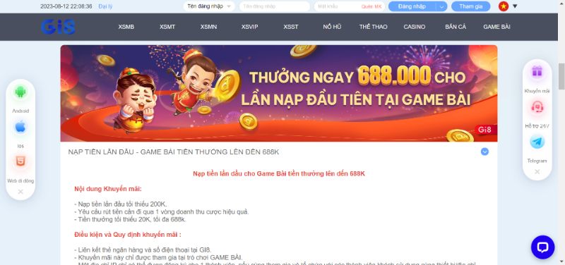 Thưởng 688K Khi Nạp Tiền Lần Đầu Vào Game Bài