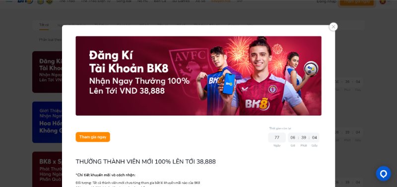 Thưởng Thành Viên Mới 100% Lên Tới 38.888.000Đ