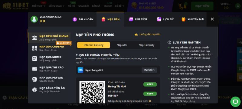 Hướng Dẫn Newbie Nạp 11Bet Siêu Tốc