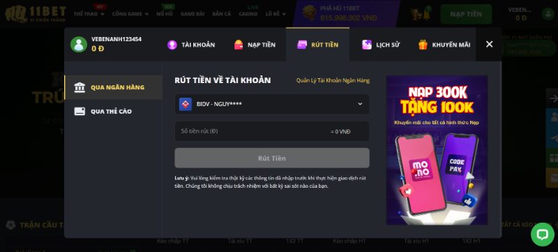 Hướng Dẫn Rút Tiền 11Bet