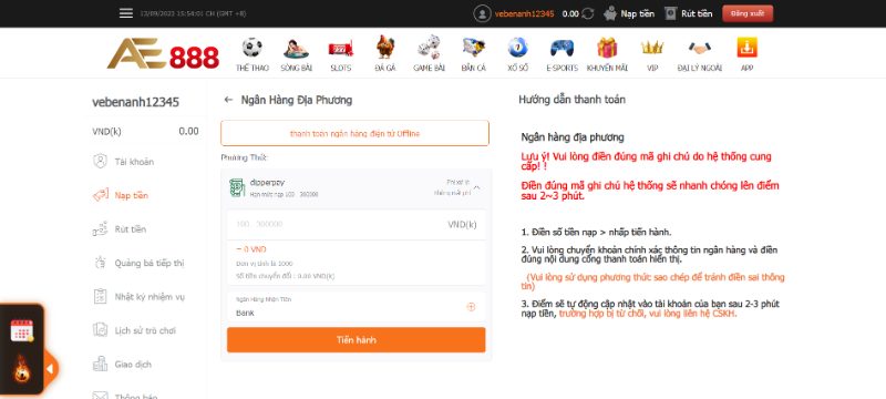 Hướng Dẫn Nạp Tiền Ae888