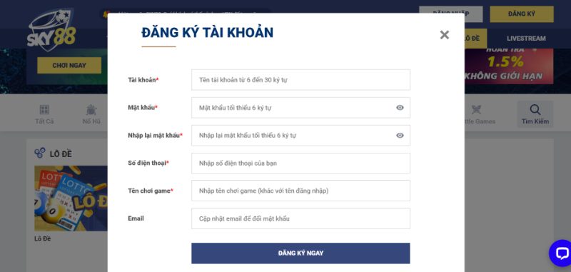 Các Bước Tạo Tài Khoản Mới  Tại Nhà Cái Sky88