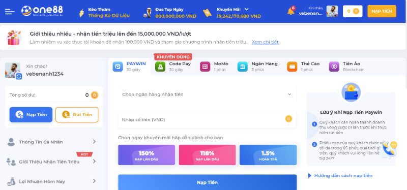 Hướng Dẫn Nạp Tiền Vào Sân Chơi One88