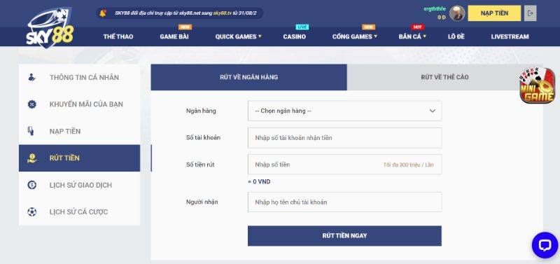 Hướng Dẫn Rút Tiền Sky88