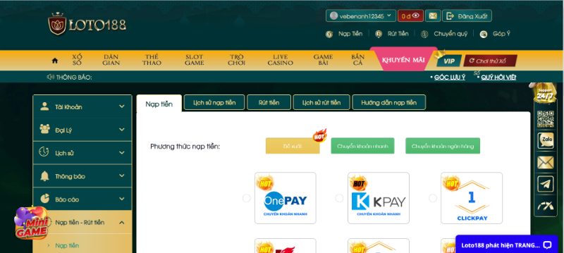 Các Kênh Thanh Toán Chính Thức Tại Sân Chơi Loto188