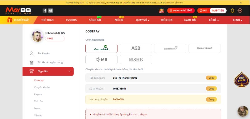 Hướng Dẫn Nạp Tiền May88