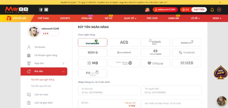 Hướng Dẫn Rút Tiền May88