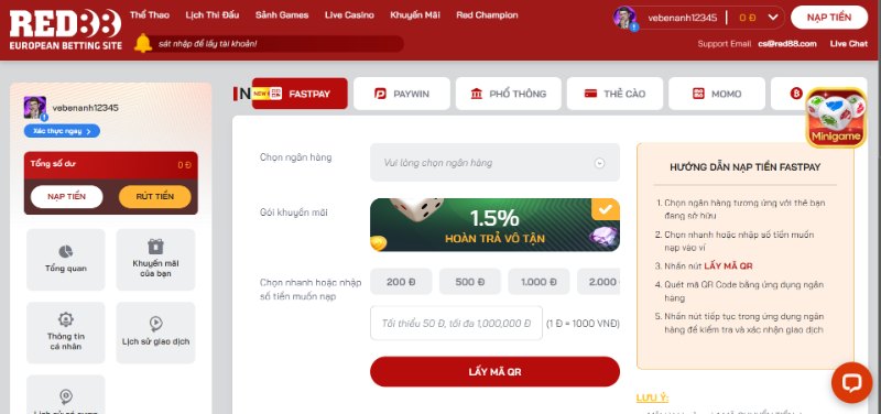 Hướng Dẫn Nạp Tiền Red88