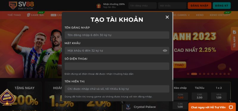 Đăng Ký Thành Viên Đầy Đủ Nhất Tại Sv88