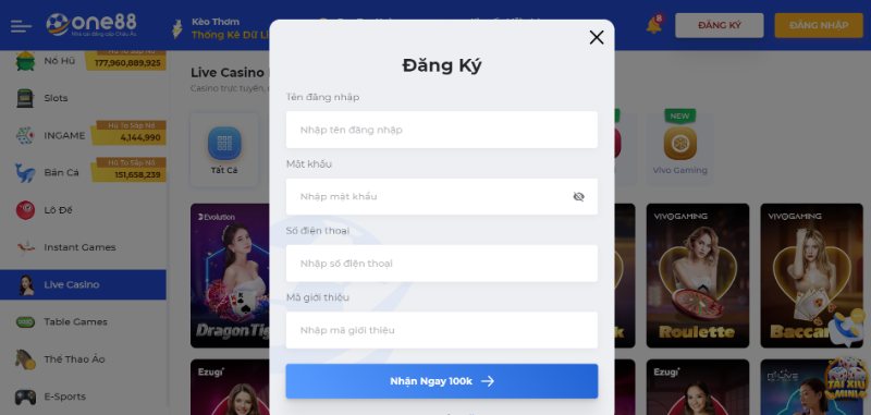 Thao Tác Tạo Tài Khoản Tại Nhà Cái One88