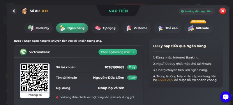 Hướng Dẫn Nạp Tiền Uk88